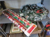 wrapping paper and wreath