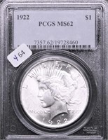 1922 PCGS MS62 PEACE DOLLAR