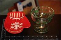 2 hand-painted Christmas themed candy dishes
