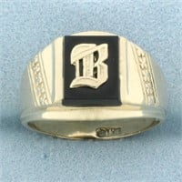 B Initial Onyx Signet Ring in 10k Yellow Gold