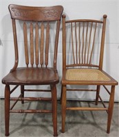 (Q) Cane Seat Chair & Carved Wooden Chair