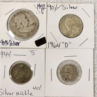 1952 S Half Dollar 1964 D 1944 S 90% Silver