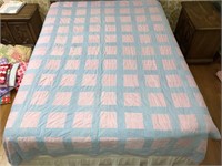 Handmade Quilt #78 Blue Border Pink Squares