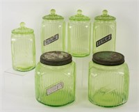 Set of 6 Vaseline Glass Canisters