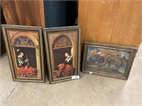 1914 Thern painting & pair of prints.