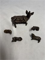 VINTAGE BRONZE? METAL PIG FAMILY. 5 PC. MOM IS