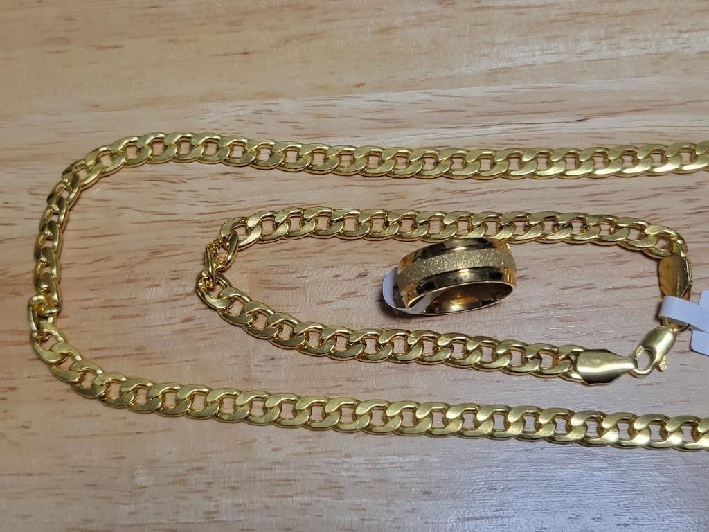 Goldtone Necklace Bracelet & Ring Sz 7