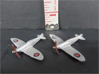 PAIR OF VITNAGE METAL DINKY SPITFIRE FIGHTER JETS