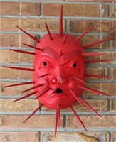 Native Made Wood Mask Sea Urchin Signed 12.5"X9"