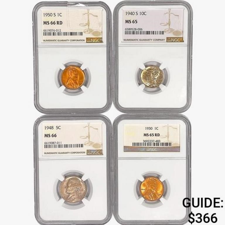 [4] 1930-1950 2 1C, 1 5C, 1 10C NGC MS65/66