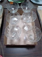 6 Etched glass wine's 2 chipped