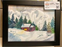 Framed Snow Scene Watercolor