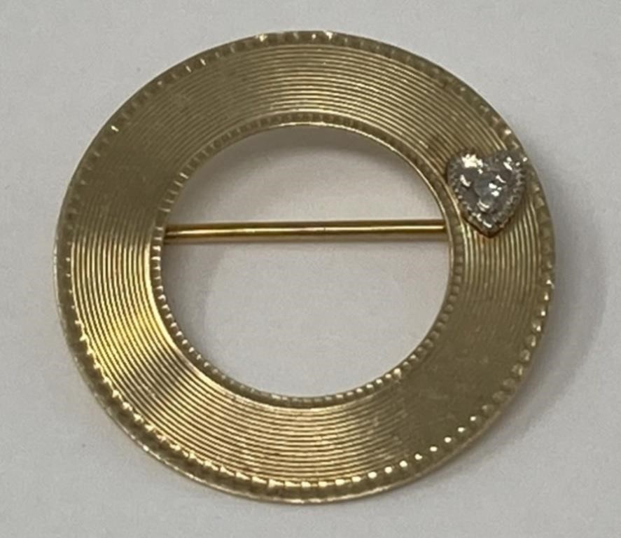 14K Gold Brooch with Clear Stone