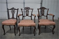 3 Upholsteded Chippendale Style Chairs