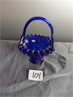 Vintage Cobalt Blue Hobnail Glass basket