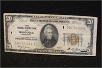 1929 $20 Minneapolis MN Federal Reserve Bank Note