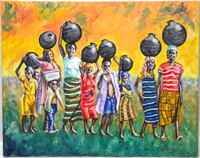CORRIGAN CHILDREN WITH WATER VESSELS OIL ON CANVAS