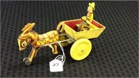 Marx Wind Up Tin Donkey w/ Cart