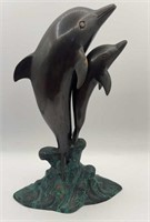 Brass dolphin statue 14”