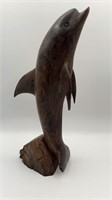 Vtg hand carved ironwood dolphin sculpture 16”