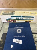 Vintage Hess truck, commemorating battles coins.