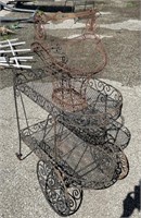 (O) Vintage Metal Rolling Cart and Basket 29” x