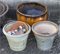 (O) 3 Ceramic Pottery Plant Pots 17” and 13”