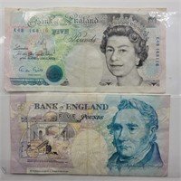 2- 1990 BANK OF ENGLAND 5 POUND NOTES