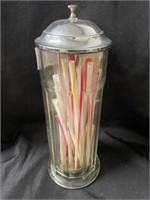 Vintage Glass Straw Dispenser