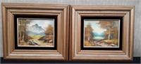 Pair of Wood Framed Oil on Canvas Fall Scenery