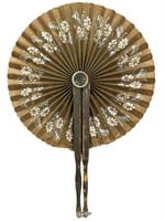 Antique Victorian Cockade Oil Fabric Fan