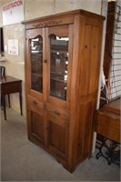 Antique Oak Cabinet w/ Glass Doors, Ventilation