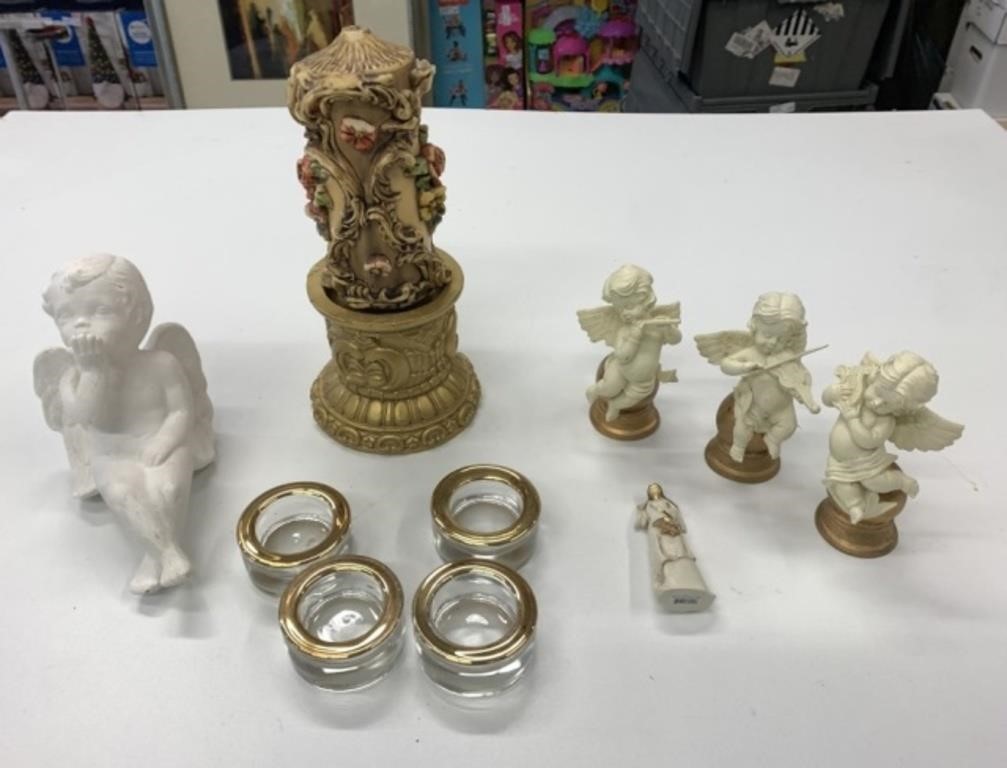 Cherubs and 10" Ornate Candle w/Base