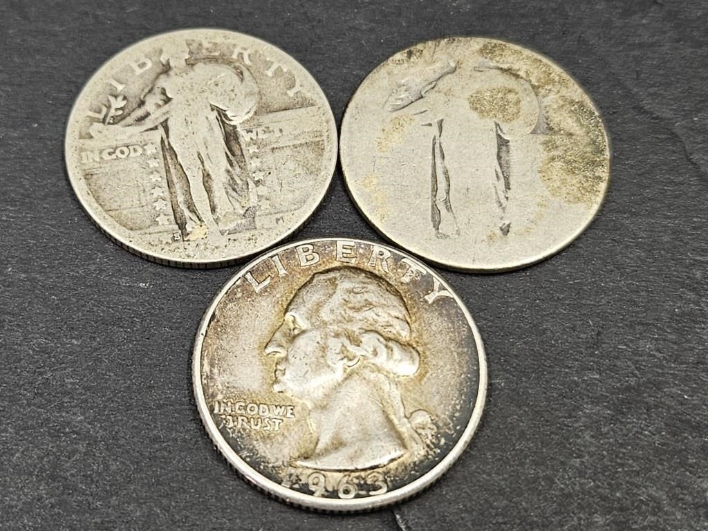 1963 Silver Quarter 2 No Dates Standing Liberty