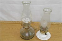 Milk Glass Lamp & Oil Lamp
