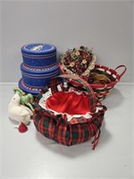 Christmas Tins,Baskets, Tree Skirt