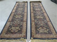 2 FLORAL BLUE HALL RUNNERS APPROX 2' X 7.5'