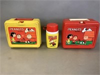 Pair of Peanuts Plastic Lunch Boxes  - One Thermos