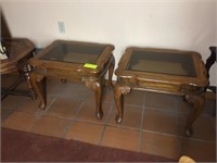 PAIR OF GLASS TOP END TABLES