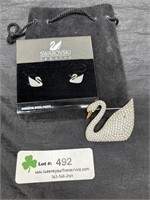 Swarovski Swan Brooch & Earrings