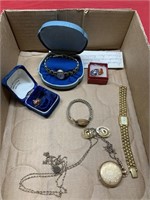 Hampden pocket watch, Everite Inca watch , pins