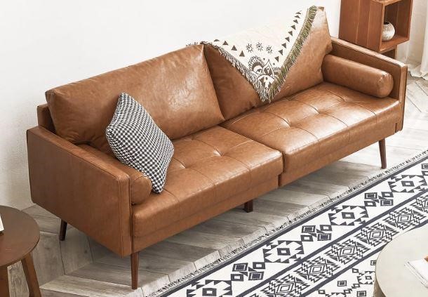 Faux Leather Sofa Couch, Caramel - USED