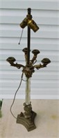 Antique brass & glass table lamp no shade, 36"
