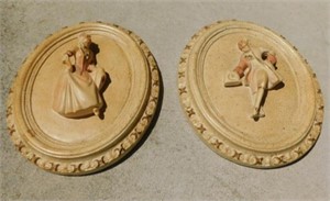 Victorian couple chalkware 3D relief plaques,