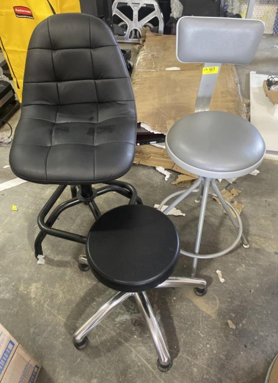 Faux Leather Lined Metal Chair and Stools.