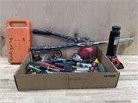 Flat of miscellaneous tools, jack