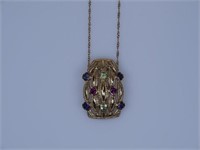14K GOLD WITH MULTI-STONE PENDANT NECKLACE
