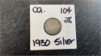 1930 Canadian Silver 10 Cent Coin