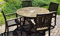 5pc Weathered Teak Wood Patio Table & Chairs Set