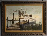 Nina D. Wierschen Oil On Canvas Dock Scene